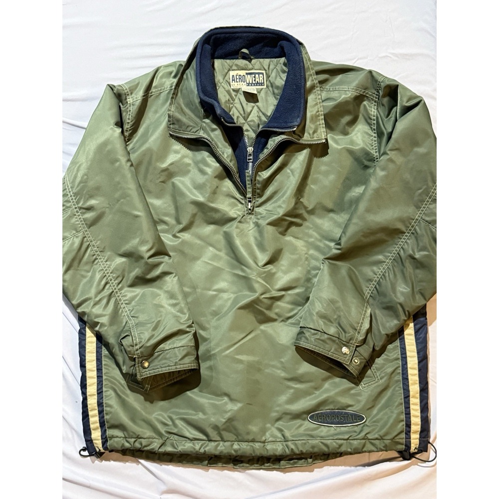 Vintage 90s Aerowear Aeropostale Reversible Nylon Fleece Anorak Jacket Green L